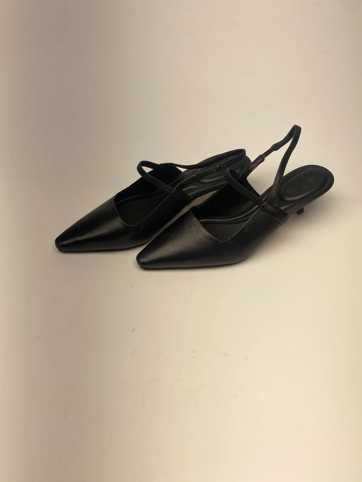 Vince Women's Bianca Black Leather Slingback Mid Heel Pumps Sz 6 - Image 1 of 4