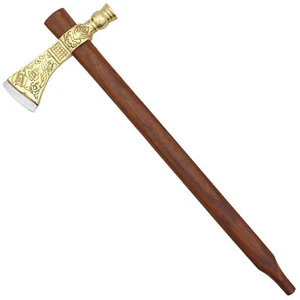 Hand forged Throwing Axe, Mini Engraved Viking Brass Axe and Steel Blade - Picture 1 of 11