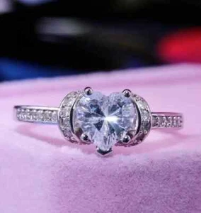 2Ct Heart Cut Lab-Created Diamond Women's Engagement Ring 14k White Gold Plated - Picture 1 of 9