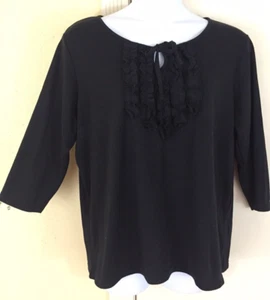 NWT Passport Plus Size Woman's 3X Ruffled Black Pullover Stretch Top Blouse - Picture 1 of 7