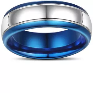 Two Tone Blue and Silver Tungsten wedding ring band - Picture 1 of 1