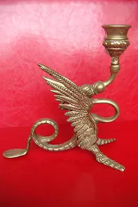 RARE ANTIQUE Dragon Winged Griffin bronze Candlestick - Picture 1 of 12