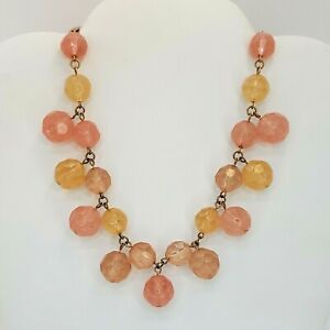 Vintage Robert Rose Signed Necklace Peach Pink Yellow Faceted Beaded 
