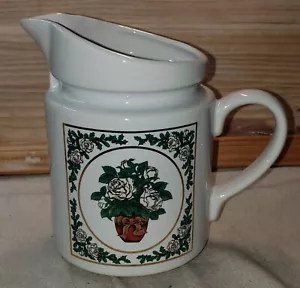 Vtg Wang’s International White Ceramic Pitcher 6.5in Christmas Rose Floral Decor - Picture 1 of 12