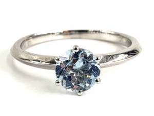 10K White Gold BLUE TOPAZ Ring Size 7 Womens Round Solitaire Birthstone December - Picture 1 of 10