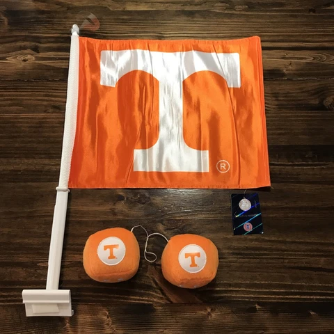 NWT University of Tennessee Vols Car Flag 11"x14" & EUC Vols Hanging Fuzzy Dice Cover