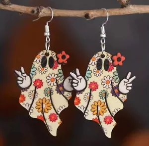 Holz Geist Ohrringe Hippie Halloween Baumeln - Frieden, Blumen, Boho Schmuck - Bild 1 von 5