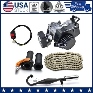 New 47cc 49cc Engine Motor Exhaust Pipe Chain For 2 Stroke Bike Quad Mini Pocket - Foto 1 di 13