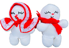 Vintage Snowman Lot of 2 Crocheted 12" Snowmen Figures Snow Woman Man Crafts