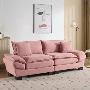 Pink Corduroy Sofa Pink Corduroy Sofa Sleeper | Loveseat Couch w/Pillows - Picture 1 of 22
