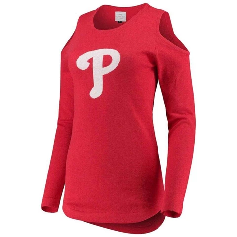 Philadelphia Phillies Women's Logo Cold Shoulder Sweater - Red NWT Sz Md Cover