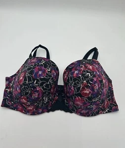 Torrid Curve 360 Back Smoothing Bra Sz 44DDD Underwire Fuchsia Black Flowers - Picture 1 of 11