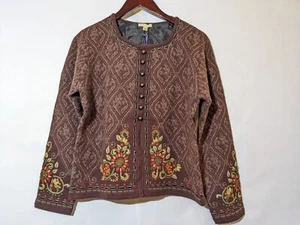 Carson Burgundy Brown Damask Cardigan Sweater NWT $150 LARGE - Picture 1 of 8
