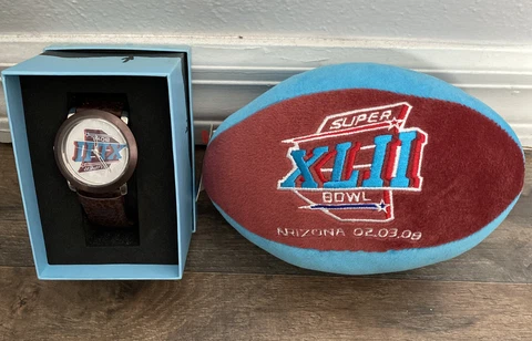 NY GIANTS SUPER BOWL XLII WRIST WATCH PLUSH BALL WILSON JUNIOR FOOTBALL LOT OF 3 Cover