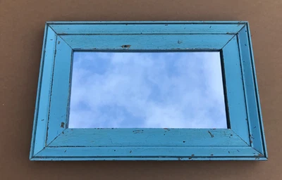 VTG Salvaged 18x27 Shabby Blue 2-Piece Wood 11x20 Mirror Chic Old 1617-25B - Image 1 of 4