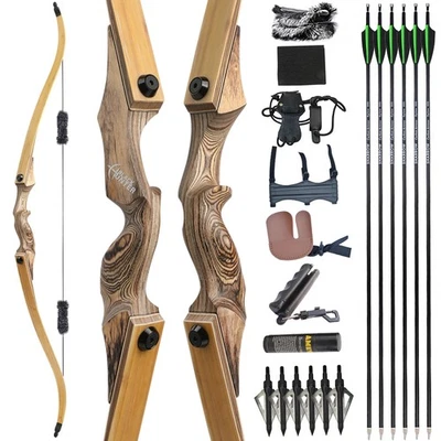 60" Hunting Recurve Bow 20-60lbs Limbs Takedown Wood Archery Target Shoot RH LH - Image 1 of 4
