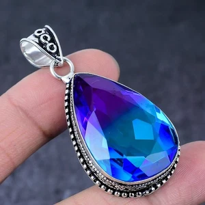 Bi-Color Tourmaline Gemstone Handmade 925 Sterling Silver Pendant 2.25" Y335 - Picture 1 of 4