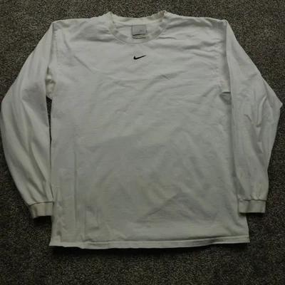 Nike Long Sleeve T-Shirt Men's Medium White Cotton Black center check y2k - Image 1 of 4