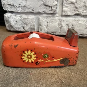 Mid Century Modern Orange Yellow Flower Power Scotch Tape Desk Dispenser - Picture 1 of 9