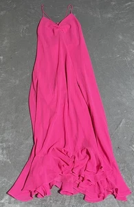Y2K Betsey Johnson Dress Womens 10 Hot Pink Glimmer Midi Rhinestone Ruffle Hem - Picture 1 of 10