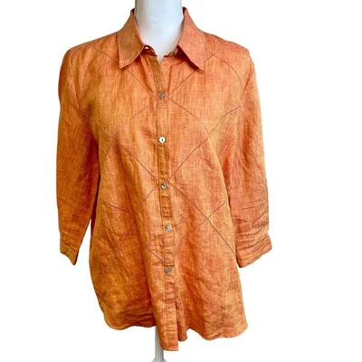 Camisa RICHARD MALCOM Naranja Irlandés Lino Abotonada Talla L Manga 3/4 Viaje Otoño Foto 1 de 4