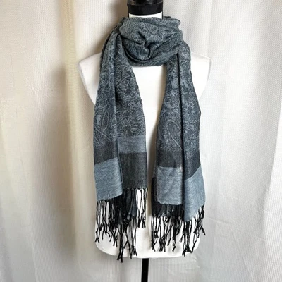 Pashmina Mezcla de Seda Bufanda Envoltura con Borlas Diseño Paisley 70x27" Elegante en Usado en Excelente Condición Foto 1 de 4
