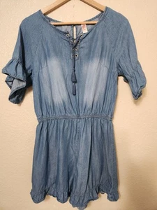 Girls Justice Chambray Lace Up Romper Size 20 - Picture 1 of 4