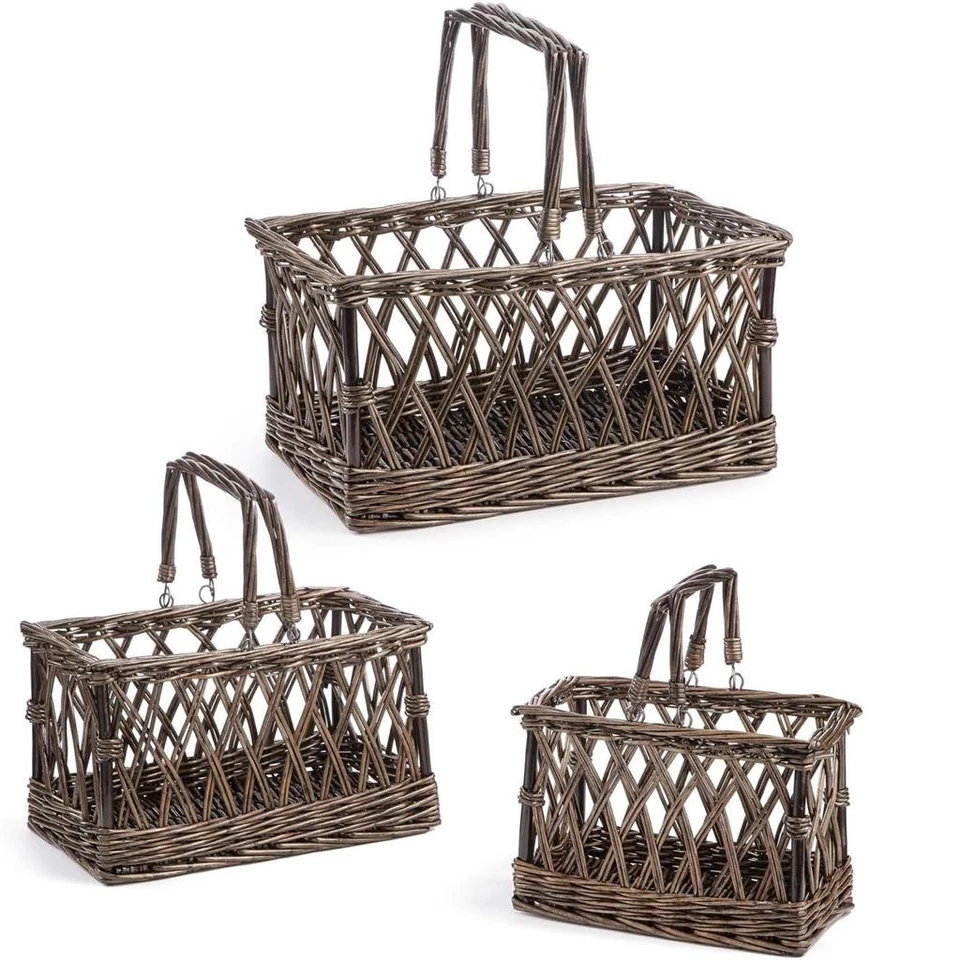 Set of 3 Darice Dark Brown Willow Wicker Storage Baskets w Swinging Handles NWT - Image 1 of 1