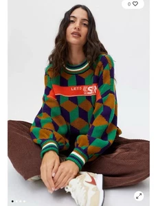 Maglione sci jacquard BDG Marri Geo maglia grossa oversize misto cotone taglia small - Foto 1 di 10