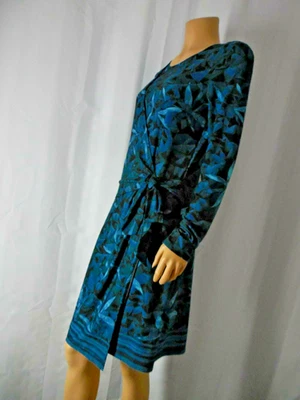 Vestido HALSTON Talla XSpequeño Verde Azul Imitación Envoltura Jersey Tejido Manga Larga Nuevo con Etiquetas Foto 1 de 4