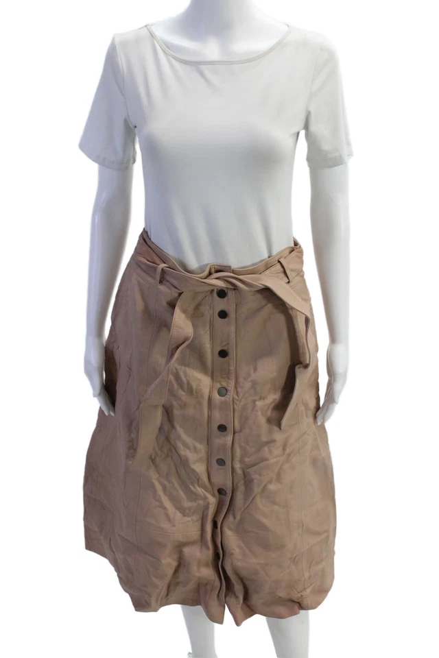 Falda halógena para mujer de cuero con botones y cinturón línea A beige talla 8 Foto 1 de 4