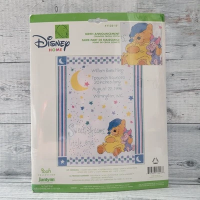 Vintage Janlynn Disney Winnie The Pooh Piglet Cross Stitch Birth Record Kit NEW - Image 1 of 4