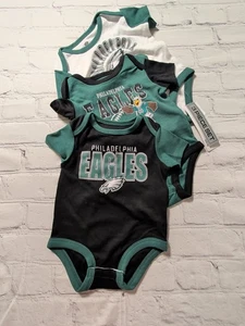 Baby 3-6 Month NFL Philadelphia Eagles One Piece Sleeper Outfit 3 Piece Set NEW - Picture 1 of 17