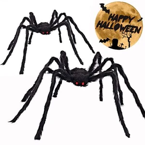Halloween Giant Spider Outdoor Decorations 79 inch Black Scary Hairy Realisti... - Picture 1 of 8