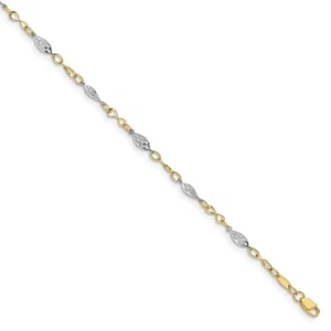 14k 14kt Two-tone Polished with 1in ext. Anklet 9 inch Lobster Clasp X 4 mm - Picture 1 of 3