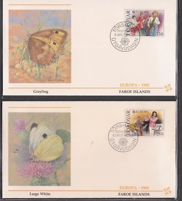 FAROE 1985 FLEETWOOD 2 FIRST DAY COVERS EUROPA MUSIC + BUTTERFLY CACHET - Image 1 of 2