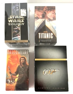 4 VHS Tapes Sealed: Titanic + Star Wars Trilogy + Braveheart + 007 Ltd Edition - Picture 1 of 6