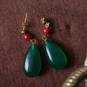 Ghibli Howl's Moving Castle Earrings Green Agate SILVER925 Natural Stone w/BOX - Picture 1 of 7