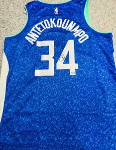 Giannis Antetokounmpo Signed Milwaukee Bucks NIKE 23-24 City Edition Jersey BAS - Picture 1 of 6