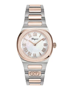 Ferragamo Womens Ferragamo Elliptical Two Tone 28mm Bracelet Fashion Watch