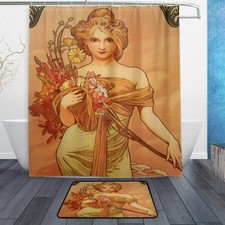 Alphonse Mucha Shower Curtain Bath Mat & Shower Curtain Hooks