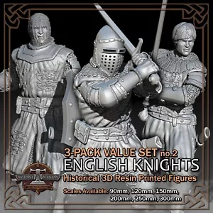 English Knights 3er-Pack #2 - 3D Harz gedruckte Figurenmodelle - Maßstab 90 mm bis 300 mm - Bild 1 von 22
