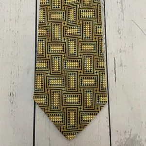 Corbata Ermenegildo Zegna dorada geométrica 100 % seda de diseñador italiano hecha a mano - Imagen 1 de 4