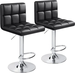 Set of 2 Heavy duty bar stools leather counter height Swivel adjustable Height - Picture 1 of 12