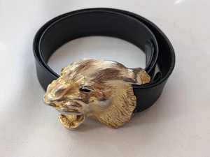 1986 Christopher Ross Tiger 24K Gold Plated Black Belt Buckle Missing Eye - Picture 1 of 10