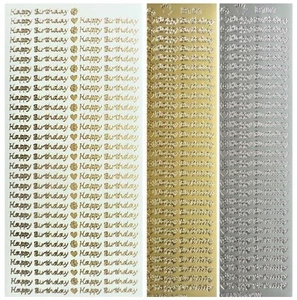 FINE HAPPY BIRTHDAY Peel Off Stickers Sentiments Card Making Gold or Silver - Picture 1 of 6
