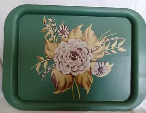 "Raro vassoio da portata TV in metallo vintage verde acqua bianco 10,75"x 14,75" - Foto 1 di 2