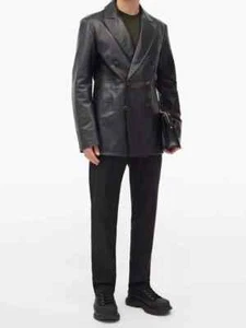 LO ÚLTIMO Blazer Hombre Negro Elegante Hecho a Mano Cuero Genuino Piel de Cordero Formal Boda - Imagen 1 de 8