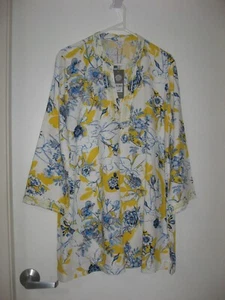W LANE WHITE FLORAL LINEN BLEND TUNIC TOP WITH SEQUINS AT NECK+CUFFS SIZE 14 NWT - Picture 1 of 4