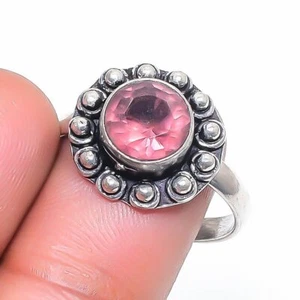 Faceted Pink Amethyst Gemstone Handmade 925 Sterling Silver Jewelry Ring 8.5" u5 - Picture 1 of 8